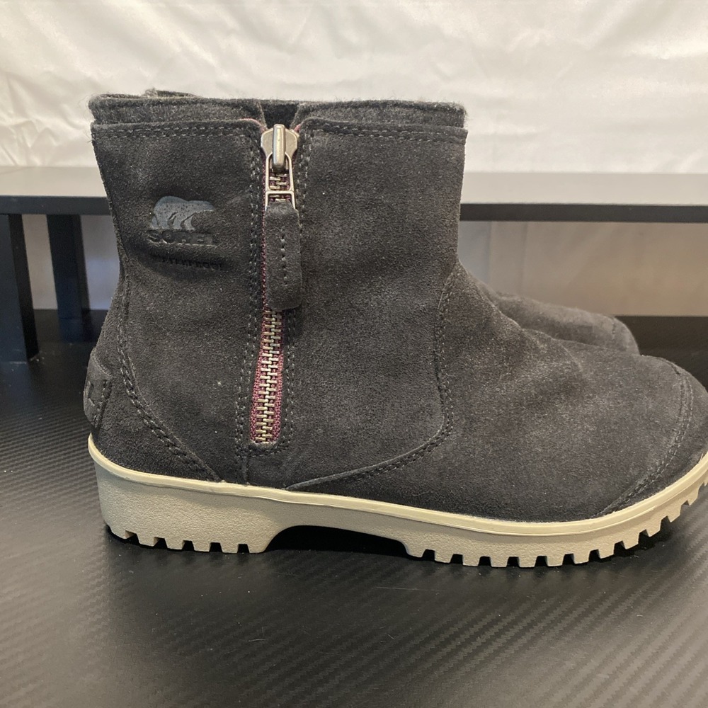 Sorel Meadow Zip Waterproof Side Zip Boots Womens Sz 8.5 Black Nubuck Winter